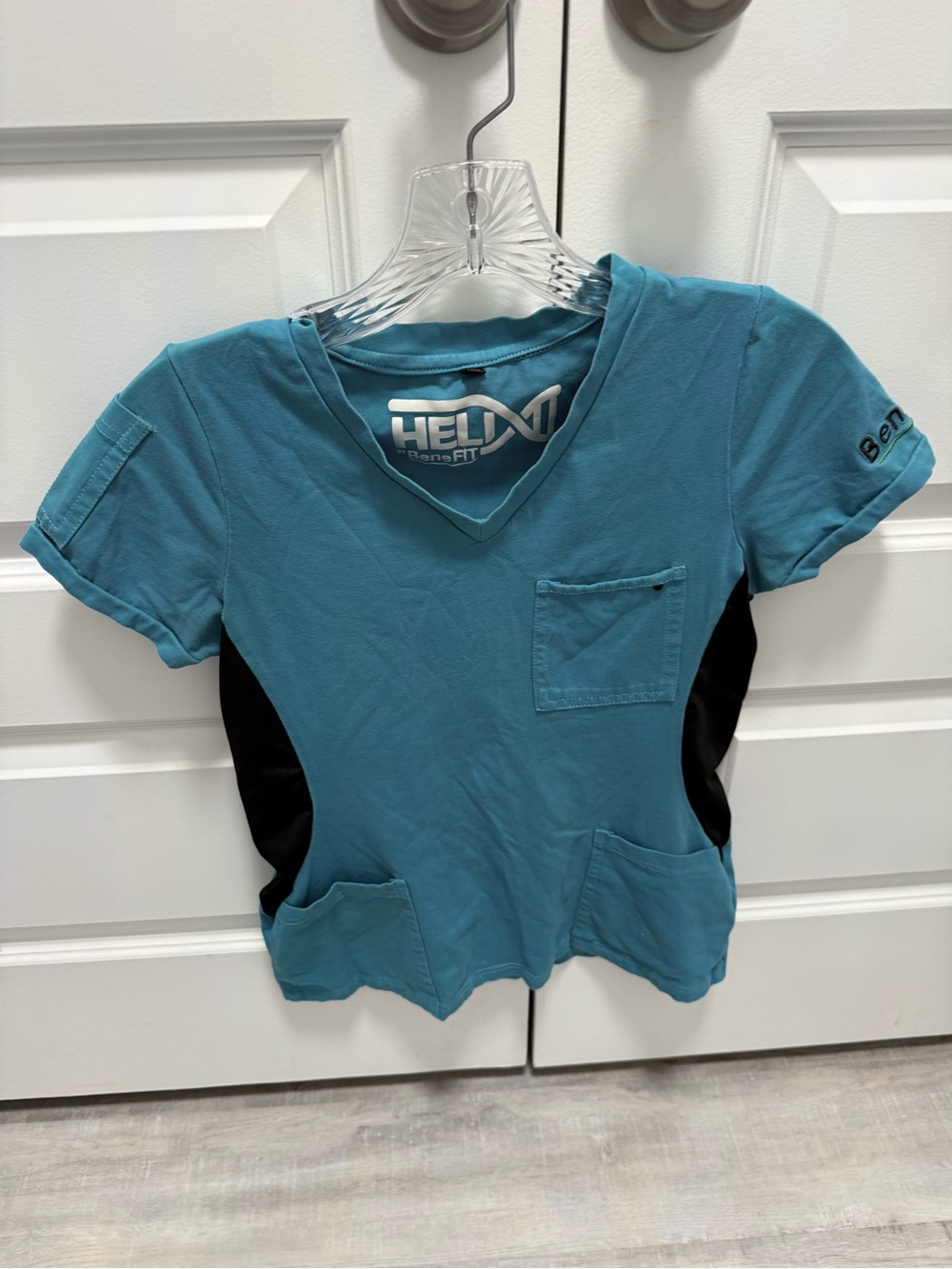 Benefit Medical Scrubs Helix Teal V-Neck Top with Black Side Panels